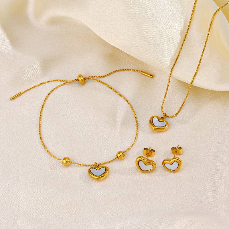 Stainless Steel Shell Love Bracelet, necklace and earrings set