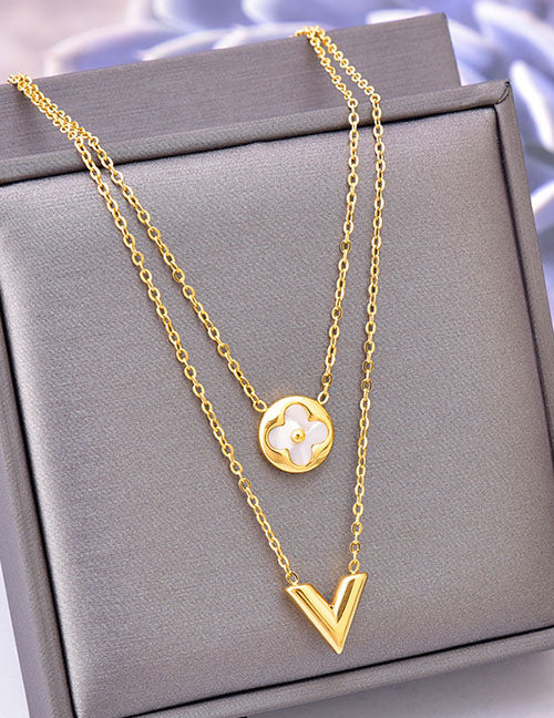 Titanium Steel Shell Four Leaf Bracelet and Necklace set