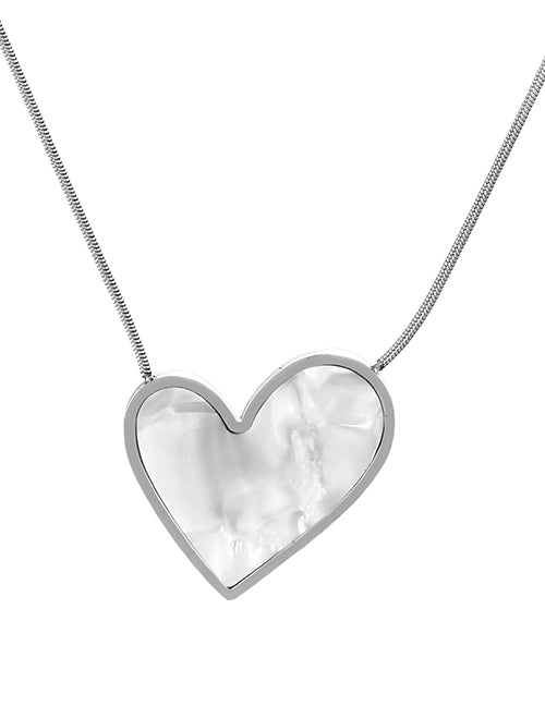 White Titanium Shell Heart Pendant Necklace