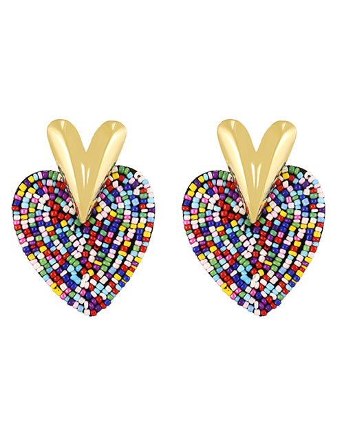 Bead Heart Stud Earrings