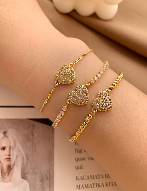 Golden Copper Heart Beaded Bracelet