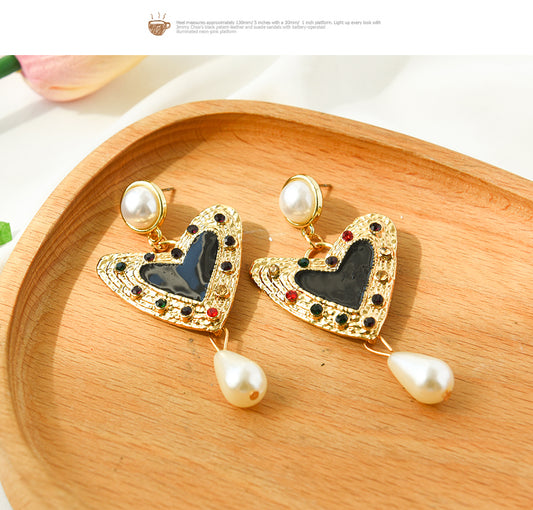 Oil Drop Pearl Love Earrings