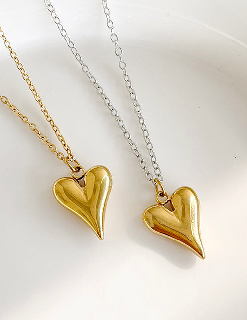 Gold Titanium Steel Heart Pendant Necklace
