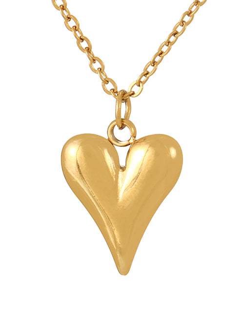 Gold Titanium Steel Heart Pendant Necklace